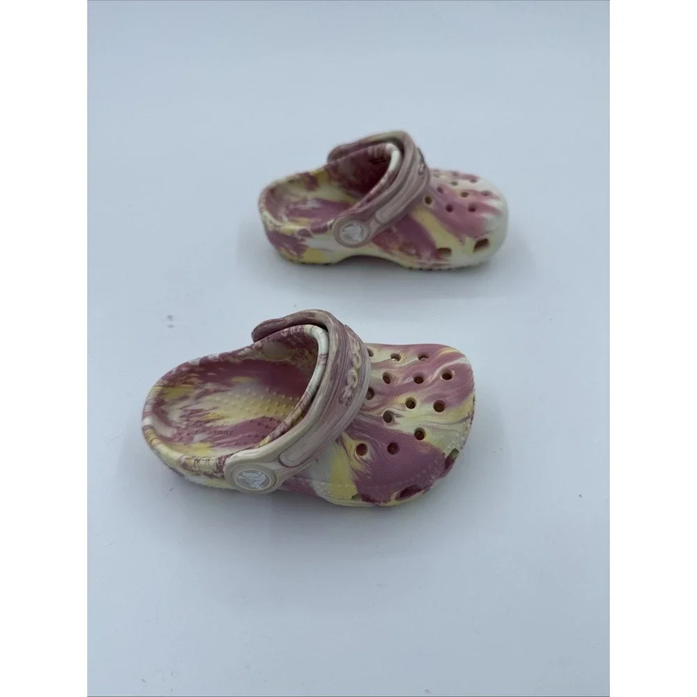 Crocs Classic Glow in the Dark Marbled Casual Clogs T Size C5 Pink & Yellow
